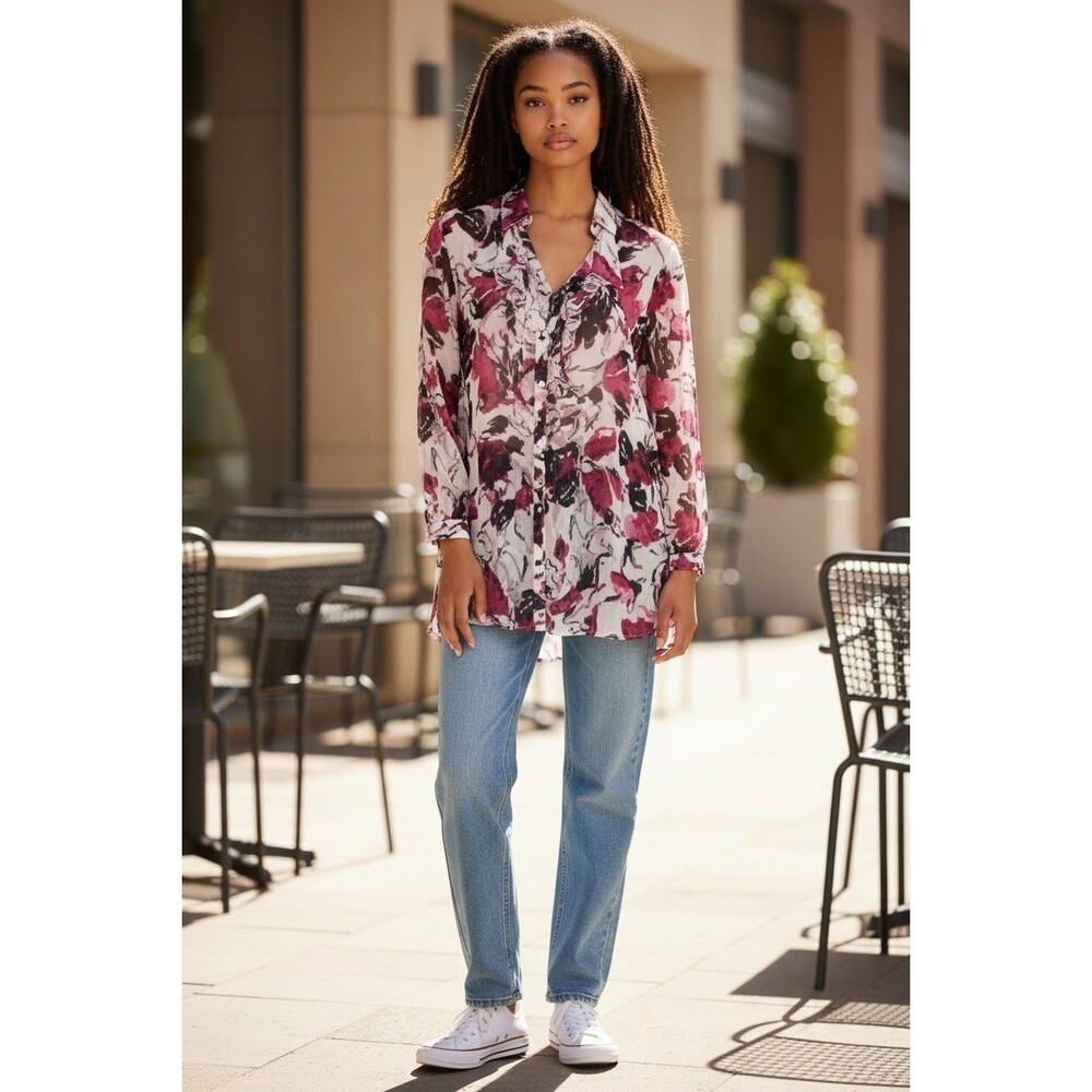 Fashion Bug Blouse  Accordion Pleated V Neck Bell Sleeves Floral Sz 22/24
